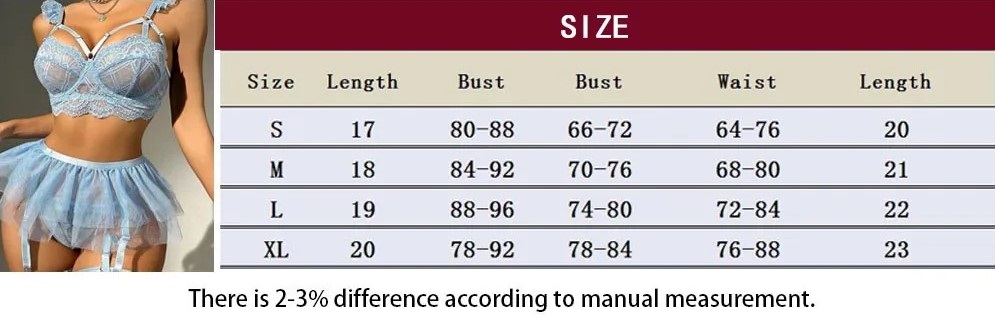 New! Embroidered Lingerie Sets Size Info