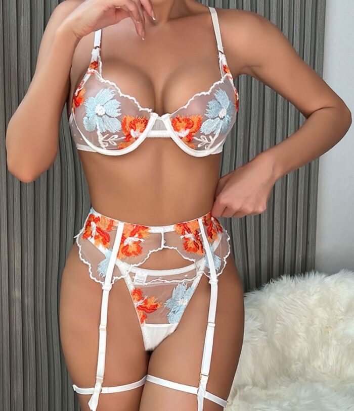 Embroidered Lace Bra Set